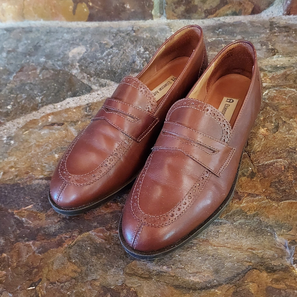 Etienne Aigner Brown Leather Penny Loafers Flats